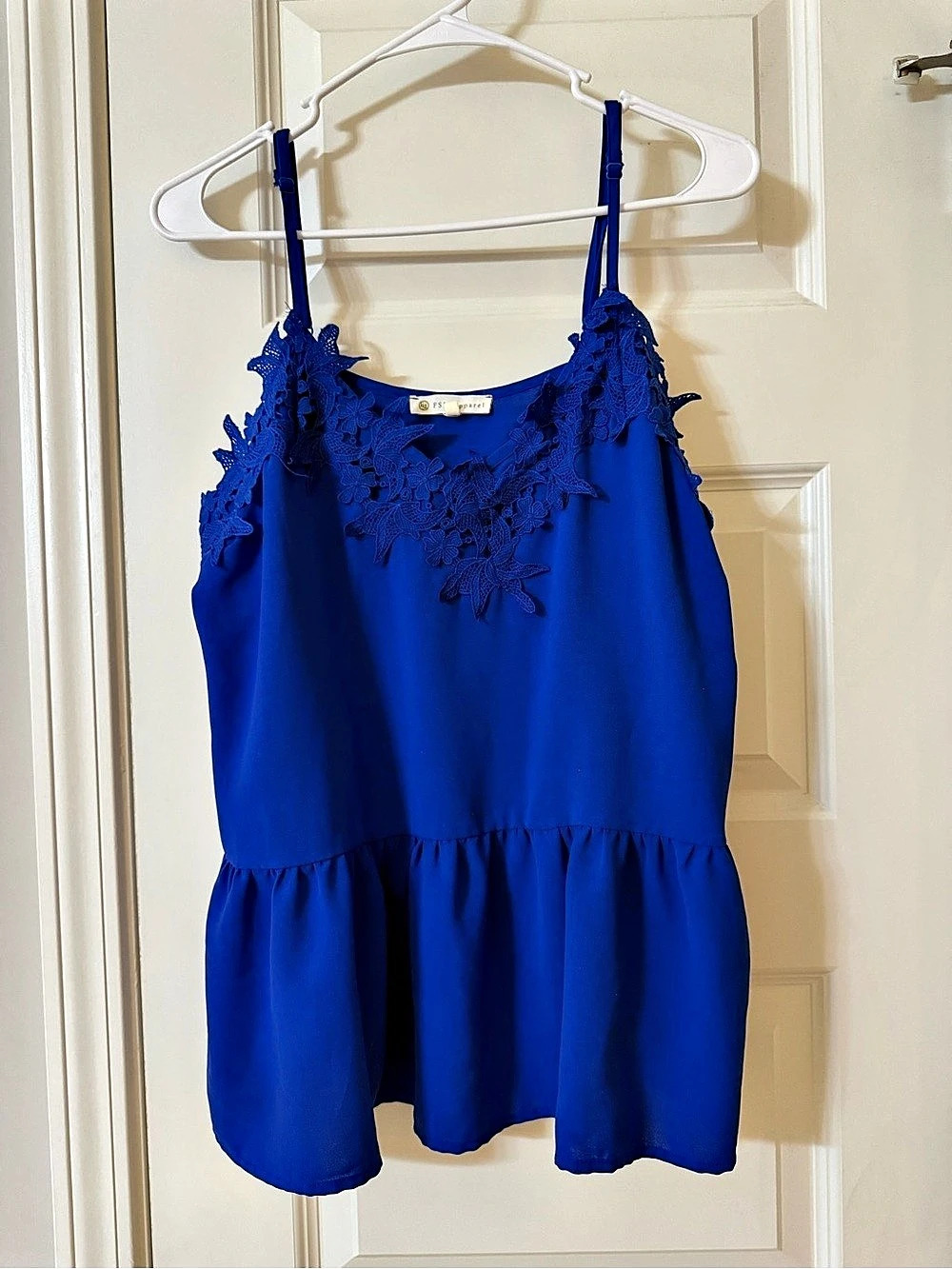 FSL Apparel Lace Trim Mini Dress in Blue Size Large